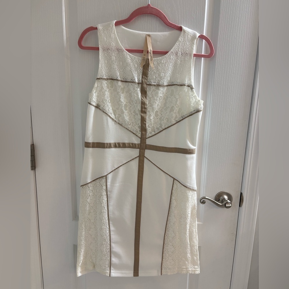 ModCloth Mystree White and Tan Lace Mini Dress